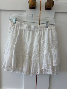 Loveshackfancy White Eyelet Tiered ruffle Mini Skirt
